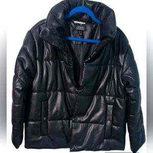 Dennis Basso Faux Leather Black Puffer Jacket M